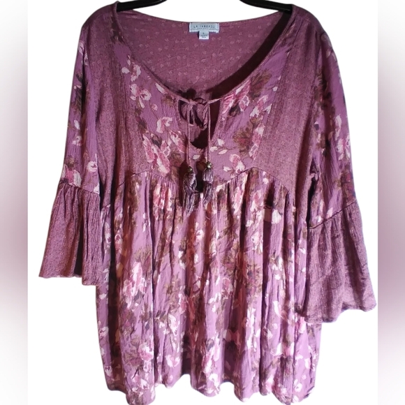 L A Threads Women's Floral Boho Topsize Large Beachy Flowy Vacation Hippie - Picture 1 of 11